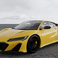 Sleek Yellow Sports Car with Aerodynamic Design and Black Wheels on Open Road