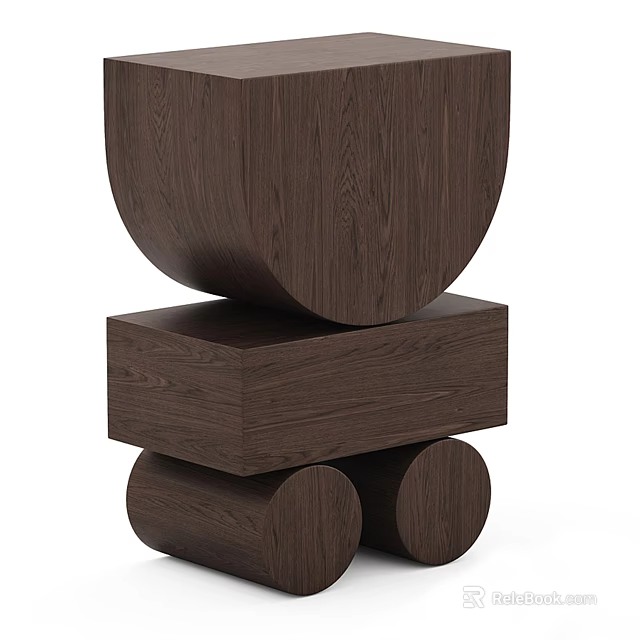 Dark Brown Wooden Side Table Featuring Geometric Stacked Design And Natural Wood Texture 3d model 
