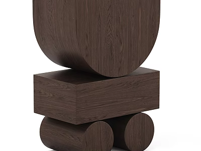 Dark Brown Wooden Side Table Featuring Geometric Stacked Design And Natural Wood Texture 3d model