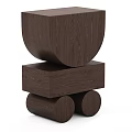Dark Brown Wooden Side Table Featuring Geometric Stacked Design And Natural Wood Texture