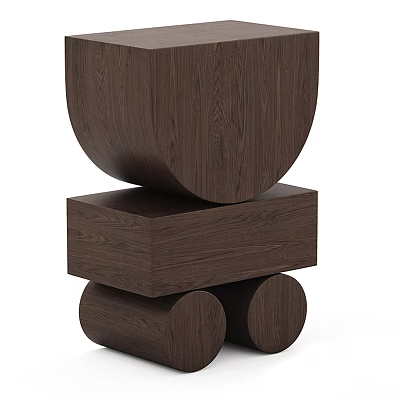 Dark Brown Wooden Side Table Featuring Geometric Stacked Design And Natural Wood Texture 3d model
