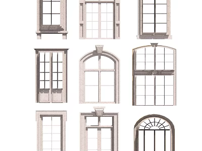 Various Window Designs Featuring Arched Rectangular And Decorative Frame Styles 3d model