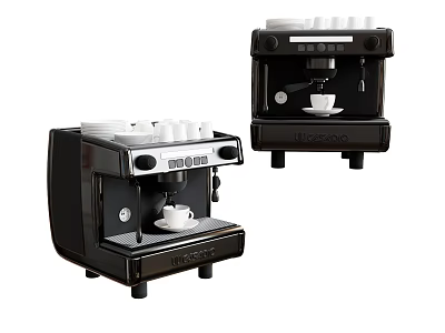 Two Modern Black Kitchen Espresso Coffee Machines With Cups On Top 3d model
