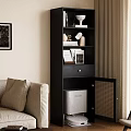 Black Wooden Bookcase with Books Decorative Items and Hidden Storage Cabinet in Modern Living Room