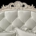 Luxurious Double Bed With Carved Upholstered Headboard And Light Colored Bedding 3d model