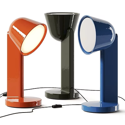 Modern Stylish Table Lamps With Orange Black Blue Bases And Minimalist Design Features 3d model