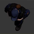 Security Personnel In Dark Blue Uniform With Cap And Bulletproof Vest Standing