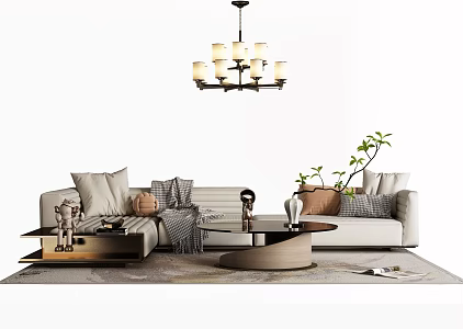 New Chinese Style Combination Sofa Coffee Table Combination Fabric Combination Sofa 3d model