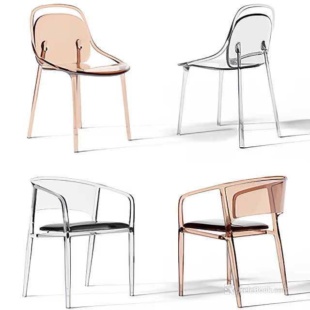 Modern Transparent Acrylic Leisure Chair With Rose Gold And Clear Frame Design 3d model 