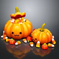 Cute Smiley Face Pumpkins With Colorful Candy Corn And Small Decorations 3d model
