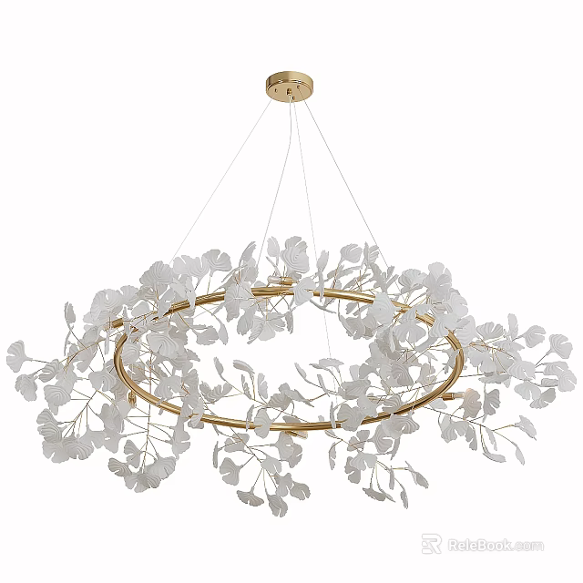 Elegant Gold Frame Chandelier With White Leaf Decorations For Modern Interiors 3d model
