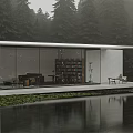 Modern Detached Villa With Large Glass Windows By Forest And Lake Waterfront