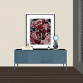 Modern Blue Console Table With Abstract Painting And Table Lamp 3d model