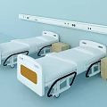 Two Modern Medical Beds With Wooden Nightstands Against Light Blue Wall And Bedside Panels