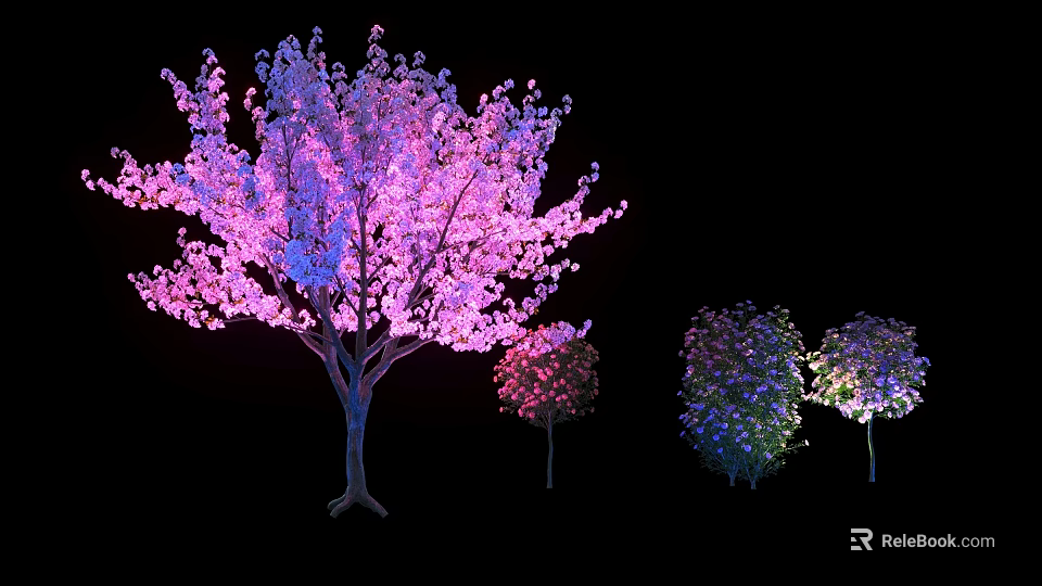 Decorative Illuminated Arbor With Colorful Pink Purple Blue Lights On Black Background 3d model 