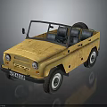 Vintage Yellow Open Top Military Vehicle with Rugged Off Road Exterior Design
