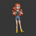 Game Movie Character With Red Hair Black Polka Dot Top Blue Denim Shorts Yellow Boots