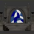 Elegant Stone Platform Design With Steps Arched Stained Glass And Side Columns 3d model