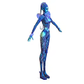Blue Elven Mythical Creature With Intricate Body Patterns And Winged Shoulders