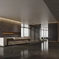 Modern Front Desk Reception Area With Marble Counter Lighting Design And Large Windows 3d model