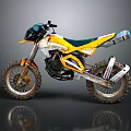 Yellow And White Off Road Motorcycle With Muddy Tires Black Seat And Sporty Design