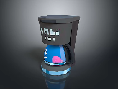 Stylish Gray Blue Coffee Maker With Pink Design For Daily Home Use 3d model