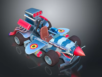 Colorful Shark Mouth Flying Car Toy With Propeller Tail Fin And Wheels 3d model