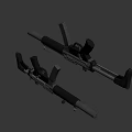 Two Modern Black Tactical Rifles With Barrels Magazines And Rail Systems
