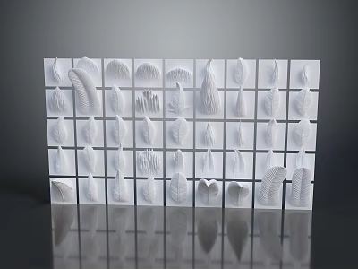 White 3D Leaf Shapes In Grid Arrangement On Smooth Surface With Reflections 3d model