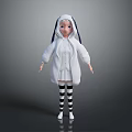 Child In White Hooded Coat Standing With Black And White Striped Stockings