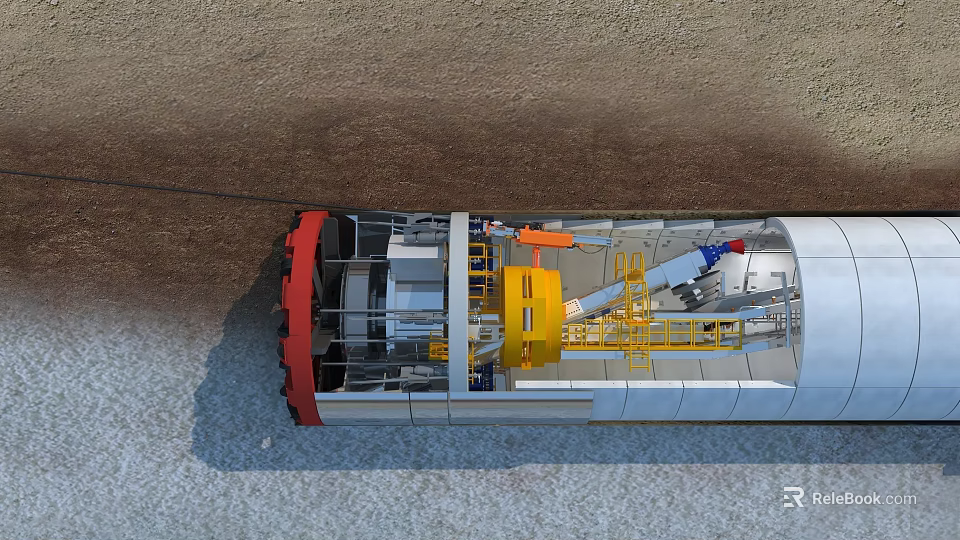 Industrial Tunnel Boring Machine With Cylindrical Structure And Internal Yellow Machinery For Underground Construction 3d model 