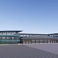 Modern Train Station Exterior Featuring Curved Glass Roof And Green Lawn Spacious Square Design
