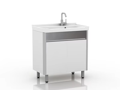 Modern White Bathroom Vanity With Single Sink Faucet And Storage Cabinet 3d model