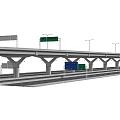 Modern Highway Bridge Structure Featuring Multiple Pillars Traffic Signs And Street Lights