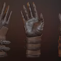 Brown Leather Gloves With Strap Buckle Details And Medieval Vintage Design