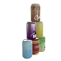 Assorted Colorful Beverage Cans Stacked with Cola Lime and Fruit Flavors