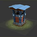 Small Structure With Blue Roof Red Brick Walls Blue Pillars Gray Base And Green Grass