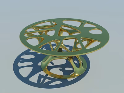 Modern Round Outdoor Table With Green Hollow Tree Branch Design And Golden Base 3d model