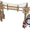 Rustic Adventure Themed Wooden Entrance Gate With Rope Decorations Wooden Pillars And Decorative Sign