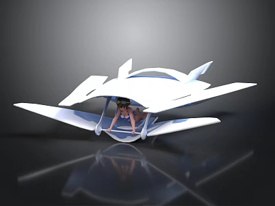 Futuristic White Aircraft Structure With Sleek Wings And VR Headset Inside 3d model