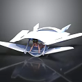 Futuristic White Aircraft Structure With Sleek Wings And VR Headset Inside