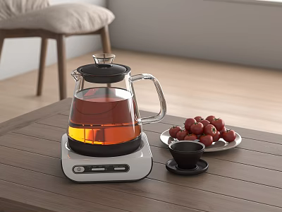 Daily Use Electric Hot Plate With Glass Kettle And Teacup 3d model