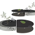 Elegant Modern Split Round Coffee Table With Marble Black Layered Top And Decorative Plants 3d model
