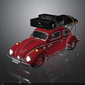 Vibrant Red Volkswagen Beetle With Black Roof Luggage And Travel Gear