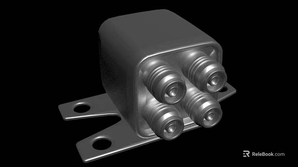 Silver Metal Industrial Connector With Multiple Ports And Mounting Bracket 3d model 