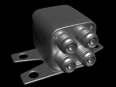 Silver Metal Industrial Connector With Multiple Ports And Mounting Bracket 3d model