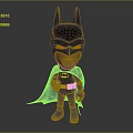 Chibi Batman Character In Black Costume With Yellow Eyes And Cape