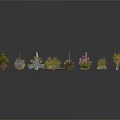 Various Plant Models Including Trees Shrubs And Flowers Arranged In Circle On White Background