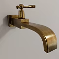 Brass Wall Mounted Faucet With Curved Spout And Vintage Handle Design