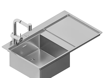 Modern Stainless Steel Kitchen Sink With Single Bowl Faucet And Flat Surface 3d model